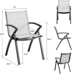Set of 2 Outdoor Patio Chairs with Lightweight Frame & 100° Adjustable Back, Aluminum Sling Back Dining Chairs with Extra Wide Seat and Armrest for Garden Camping Beach Deck Poolside