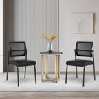 CLATINA Stackable Waiting Room Chair with Adjustable Mesh Backrest, Armless Office Guest Reception Chairs with Leather Cushion and Ergonomic Lumbar Support for Conference Lobby Side School, Black