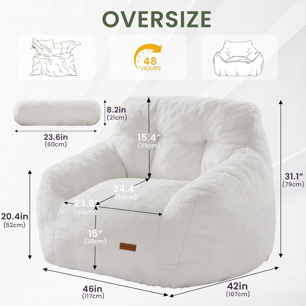 EBENCHICO Giant Bean Bag Chair for Adults, Comfy Oversized Bean Bag Chairs for Teens, Large Beanbag Chair Couch Sofa with Filler,Reading Chair with Pillow for Living Room Bedroom
