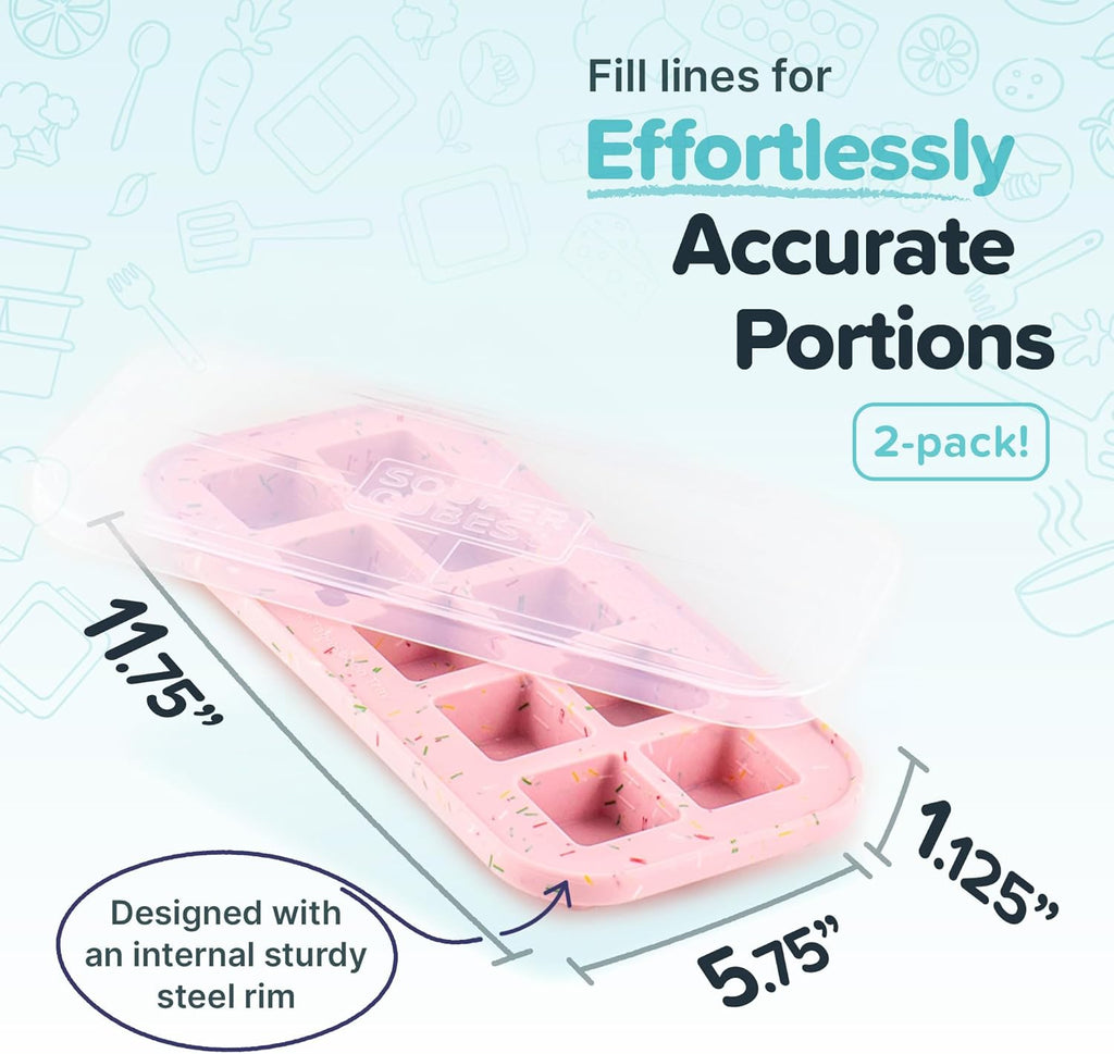 Souper Cubes 2 Tbsp Silicone Freezer Molds with Lids, Cotton Candy, 2-Pack | 100% Platinum-Cured Silicone Freezer Trays, Oven & Microwave Safe, Perfect for Freezing Garlic, Herbs, Tomato Paste and More