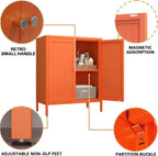 Metal Accent Storage Cabinet for Home,LivingRoom, Office,Kitchen- Metal Locker Cabinet with 1 Adjustable Shelves-Bathroom Floor Storage Cabinet Freestanding Organizer (Stripe Door, Orange)