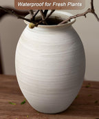 GeLive 9 Inch Textured Matte White Bulbous Ceramic Vase, Handmade Rustic Farmhouse Pottery, Boho Wabi Sabi Minimalist Neutral Centerpiece for Fresh & Dried Flowers, Living Room, Kitchen, Mantel Decor