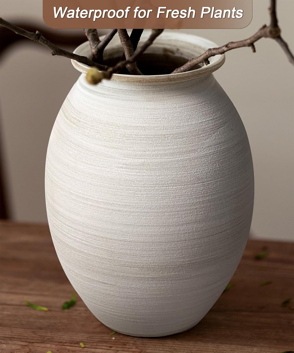 GeLive 9 Inch Textured Matte White Bulbous Ceramic Vase, Handmade Rustic Farmhouse Pottery, Boho Wabi Sabi Minimalist Neutral Centerpiece for Fresh & Dried Flowers, Living Room, Kitchen, Mantel Decor