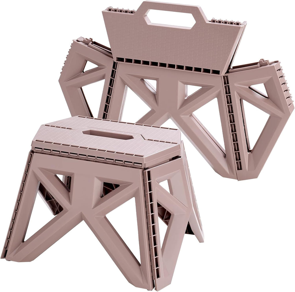 9.2" Foldable Step Stool - 300lb Capacity, Non-Slip Surface | Portable Collapsible Stool Chair for Kitchen, Bathroom, Camping, Fishing | No Assembly Required, Folding Stool, Brown 1 Piece