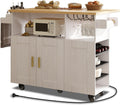 ASTRONAPE Kitchen Island Cart with Drop-Leaf Countertop, Rolling Storage Cabinet with Microwave Stand, Towel Rack & Power Outlet, Mobile Buffet Cart on Wheels for Small Kitchen