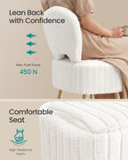 SONGMICS Small Vanity Chair with Storage and Folding Back, Vanity Stool, Footrest Footstool Ottoman, Dressing Table Stool, Furry Padded Seat, for Makeup Room, Bedroom, Cream White ULOM532WD01