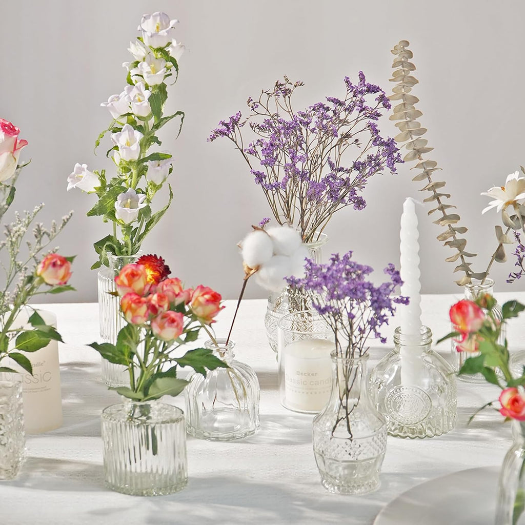 Cieex 16pcs Glass Bud Vase, Small Vase for Flower, Clear Flower Vases for Centerpieces, Mini Vintage Vase in Bulk for Wedding Table Home Decoration