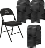 30 Pack Padded Folding Chairs, Heavy Duty Metal Frame with PU Leather Seat & Back, 350 lbs Capacity Portable Stackable Indoor Outdoor Chairs for Party Wedding Office(Black, 30 Pack)