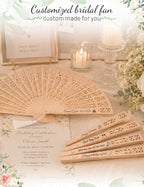 Personalized Fans for Wedding - Handheld Foldable Wooden Fans with Tassels and Organza Bags Custom Wedding Favors for Guests, Eco-Friendly Bulk Bridal Party Gifts (50)