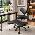 Pinmoco Black PU Leather Cross Leg Chair – Modern Home Office Desk Chair with Wheels, Ergonomic Comfortable Seat for Adults, Durable Water-Resistant Professional Design
