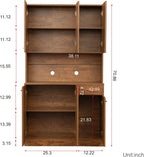 LUMISOL Pantry Sideboard, Solid Wood Kitchen Pantry Storage Cabinet, 70.87” Tall Sideboard with 6 Doors, 1 Open Shelves and 1 Drawers for Living Room, Kitchen, Dining Room, Brown