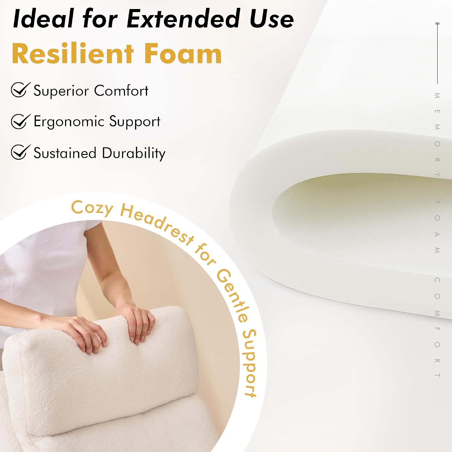 FOXHUNTER Rocking Chair for Nursery with Foot Rest Side Pocket Teddy, White | High Backrest,Headrest,Wooden Base Non-Slip Pads,Nursing Rocking Chair for Breastfeeding,Baby Bedroom,Living Room
