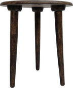TUP THE URBAN PORT AMA 22 Inch Side End Table, Round Top, Indian Mandala Floral Carving, 3 Legs, Brown Mango Wood