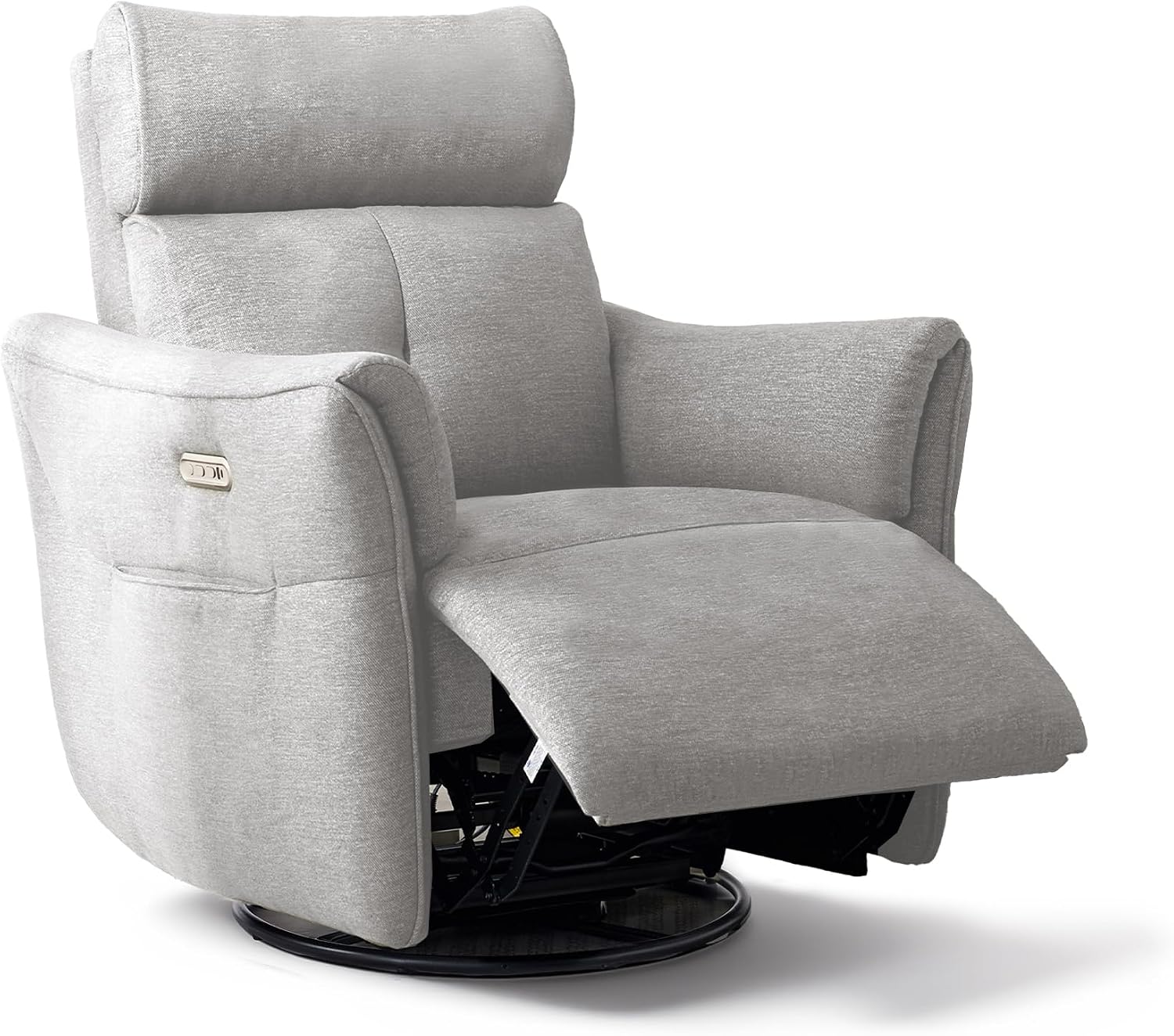 Power Rocking Chair Nursery Glider Recliner with Adjustable Headrest, Dual Motor Chenille Swivel Rocker Recliner Chair with USB Port and Storage Bags, FSC, CertiPUR-US® Certified, Crockery Grey
