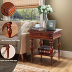 YUNMUAIR-Solid Wood Side Table with Drawer Square Vintage End Tables Living Room,Victorian Style Bedside Nightstand,Sofa Tables with Storage Shelf,Telephone Table for Living Room,No-Tools Assembly