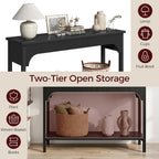 MAHANCRIS Fluted Console Table for Entryway, 43.2" Narrow Console Table with Storage, 2 Tier Industrial Sofa Table for Entryway, for Living Room, Behind Couch, Narrow Hallway, Entry, Black CTBK38001