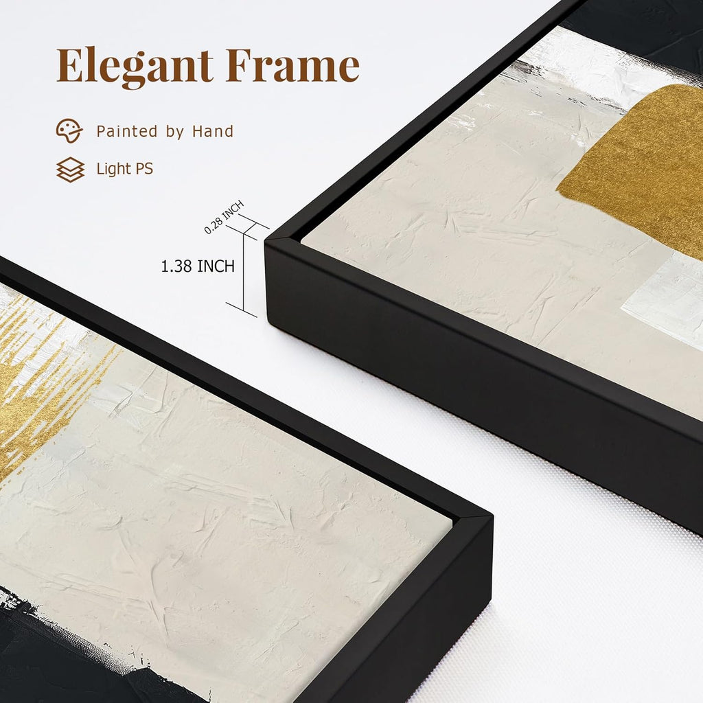 Abstract Neutral Textured Framed Canvas Wall Art Set of 3, Minimalist Wall Decor Modern Art Prints, Black Gold Wall Painting Artwork for Living Room,Bedroom,Dining Room,Office, 16"x24"