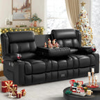 Dresegmt Loveseat Recliner Sofa, Flip Middle Backrest Design PU Leather 3 Seat Reclining Sofa with Storage Drawer, Manual Couch for Living Room/RV (Black, PU)