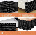 Black Bed Skirt Cal King Size 18 Inch Drop, Adjustable & Elastic Wrap Around Bed Skirts Pleated Luxury Dust Ruffles For Twin Full Queen Cal King Base Bed, Abstract White Polka Dot Geometric Modern Art