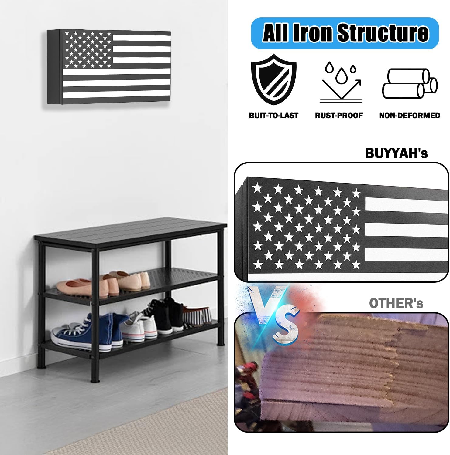 American Flag Gun Concealment Case, 19.7" x 11.8" x 4.9" American Flag Wall Hanging Concealed Gun Cabinet, Combination Lock All Iron Frame for Police Gift