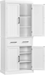 Topeakmart 72.5" Kitchen Pantry with Large Drawer, Wooden Pantry Cabinet Cupboard with Doors and Adjustable Shelves, Storage Cabinet Organizer for Kitchen, Dining Room, Living Room, White
