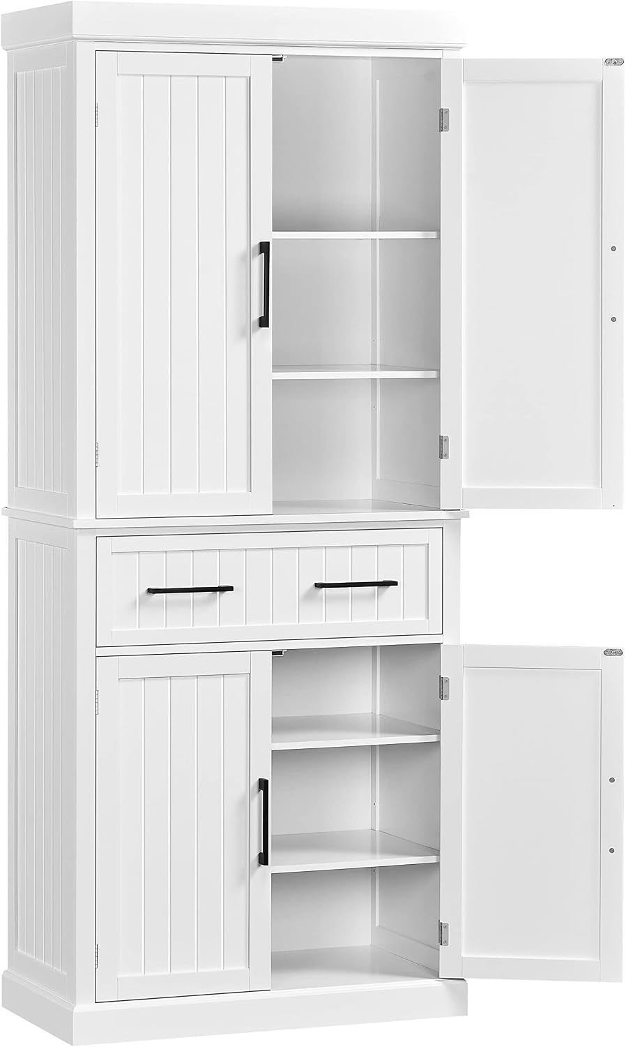 Topeakmart 72.5" Kitchen Pantry with Large Drawer, Wooden Pantry Cabinet Cupboard with Doors and Adjustable Shelves, Storage Cabinet Organizer for Kitchen, Dining Room, Living Room, White
