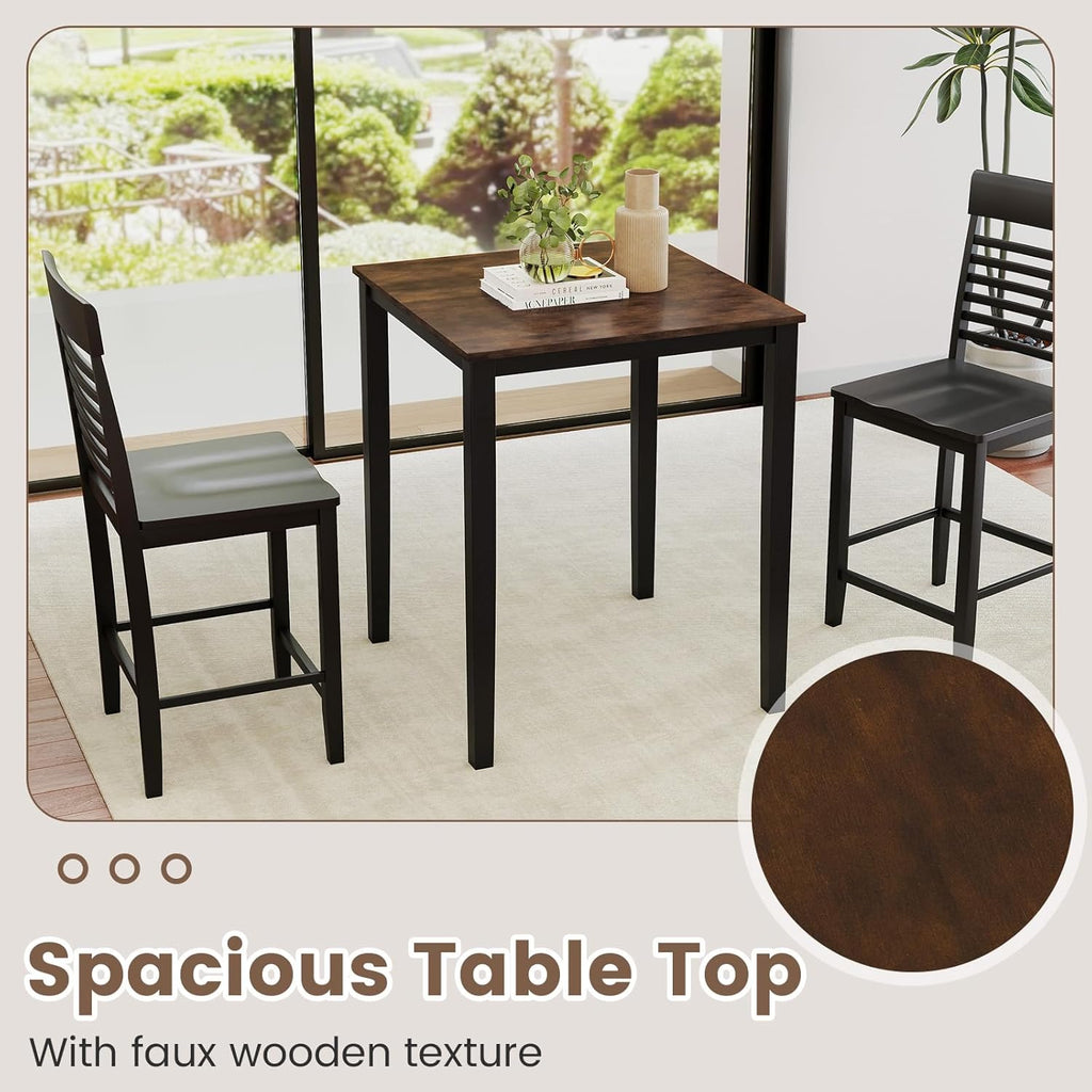 GOFLAME Square Bar Table, Counter Height Pub Table with Rubber Wood Legs, 30 x 30 x 36 Inch Cocktail Table, Dining Table for Kitchen, Bistro, Restaurant, Small Space, Black & Brown