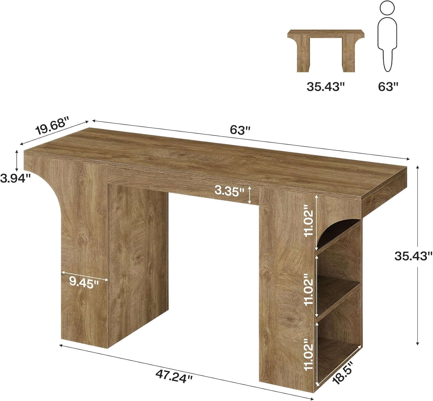 Tribesigns Bar Height Table with Storage Shelves, 63-Inch Counter Height Pub Table, Rectangular High Top Tables for Dining Room, Kitchen, Bistro, Balcony, Brown