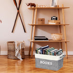 Lukeline Book Storage Baskets for Organizing, 15.5 x 11.6 x 9.4 Storage Basket for Books Cookbook and Recipe, Collapsible Storage Bin, Decorative Baskets for Home, Shelves, Classroom (BOOKS)