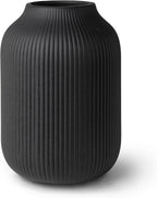 flature Ceramic Vase with Grooves - Waterproof Flower Vase in Matte Black for Fresh Flowers, Dried Flowers, Pampas Grass, Large 7.9" Tall Vase as a Gift, Decoration for Living Room, Bedroom, Office.
