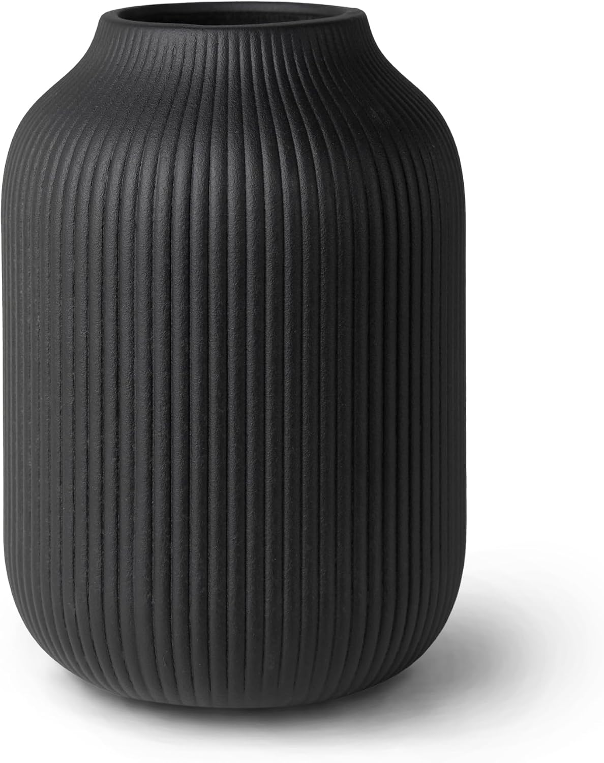 flature Ceramic Vase with Grooves - Waterproof Flower Vase in Matte Black for Fresh Flowers, Dried Flowers, Pampas Grass, Large 7.9" Tall Vase as a Gift, Decoration for Living Room, Bedroom, Office.