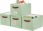 DECOMOMO Storage Bins, Storage Baskets for Shelves (Green) | 4 Pack Fabric Storage Bins, 15" x 11" x 9.9" Foldable Storage Bins with Labels