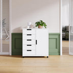 Letaya 5 Drawer Storage Cabinet, Mobile Printer Stand for Home Office,Dresser Chest with Shelves and Door(White)