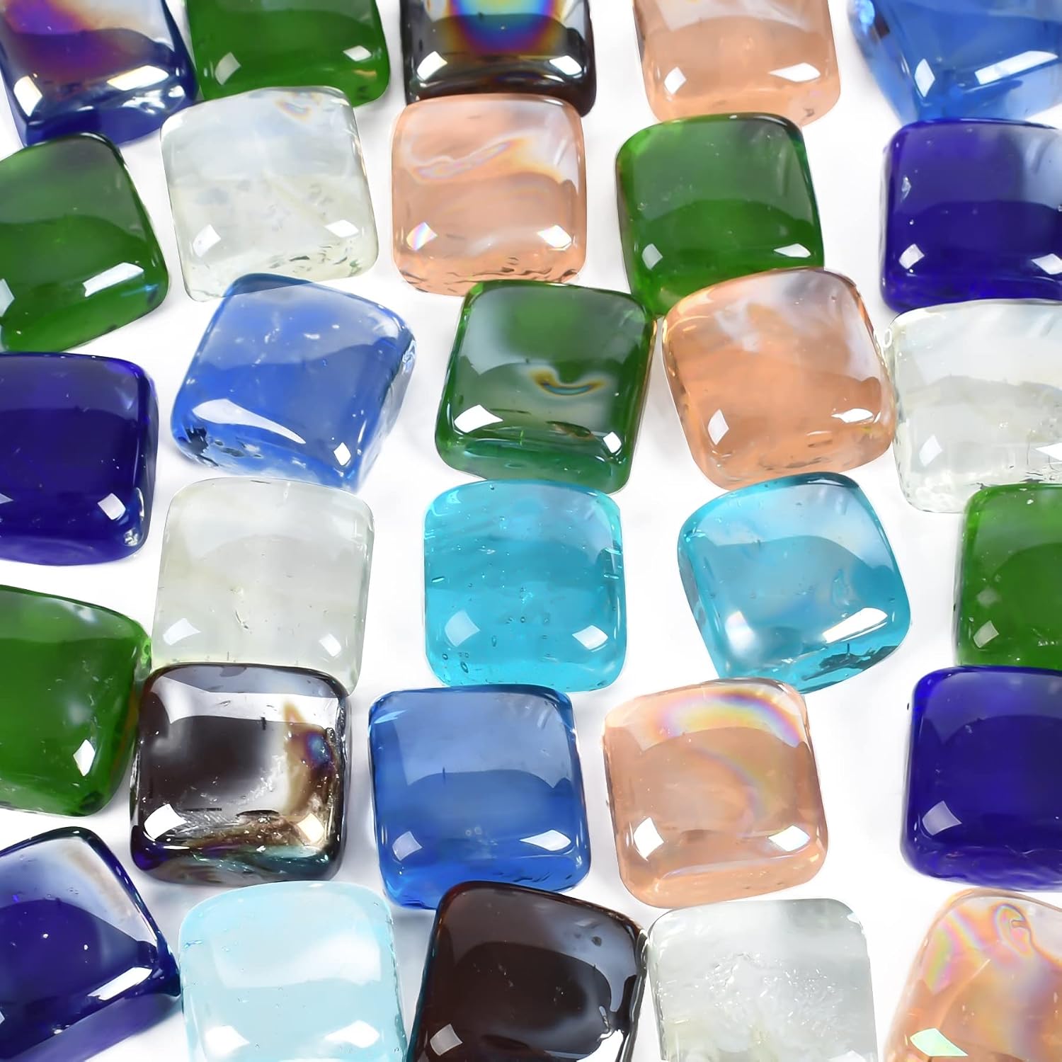 Flat Marbles Glass Beads Square Mixed Color for Vase Fillers Mixed Colour Stone for Succulent Garden Decoration Craft Project Fish Tank Bottom Decoration 1LB