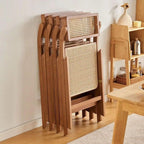 Mid Century Vintage Rattan Folding Chair with Adjustable Back Stackable Wood Chair for Bedroom Living Room Dining Comfy Rattan Seat Leisure Chair for Reading Room(Wood)