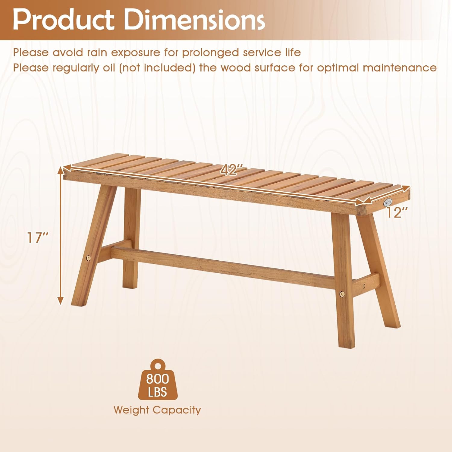 Tangkula Acacia Wood Outdoor Garden Bench, 2-Person Patio Backless Bench with Slatted Seat, 800 lbs Capacity, Outside Dining Bench for Front Porch, Balcony and Entryway (1,Natural)