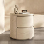 Round End Tables Living Room, End Table with 2 Drawers, Sofa Side Table with Storage, Nightstand for Bedroom, Living Room(White,45cm)