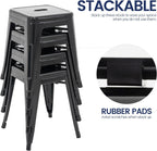 Brage Living 18 Inch Industrial Metal Stools Set of 4, Stackable Classroom Stools, Backless Metal Dining Chairs for Indoor Outdoor, Kitchen Short (Black)