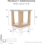 Furniture of America Coren Modern 24-inch Marble Top Square End Table with Shelf Base and U-Shaped Legs for Small Space, Living Room, Home Office, Natural and White