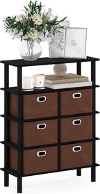 4-Tier Open Shelf Console Table, Side Table with Storage Drawer Bins, Toolless Assembly Open Back Sofa Table, Entryway Table, for Home Office, Living Room, Entryway, Black Oak