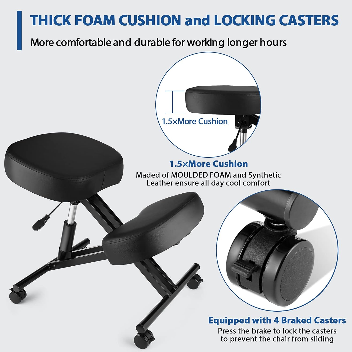 Himimi Kneeling Chair Ergonomic for Office, Height Adjustable Stool with Thick Foam Cushions for Home and Office - Improve Posture to Relieve Neck & Back Pain, New Upgraded Pneumatic Pump
