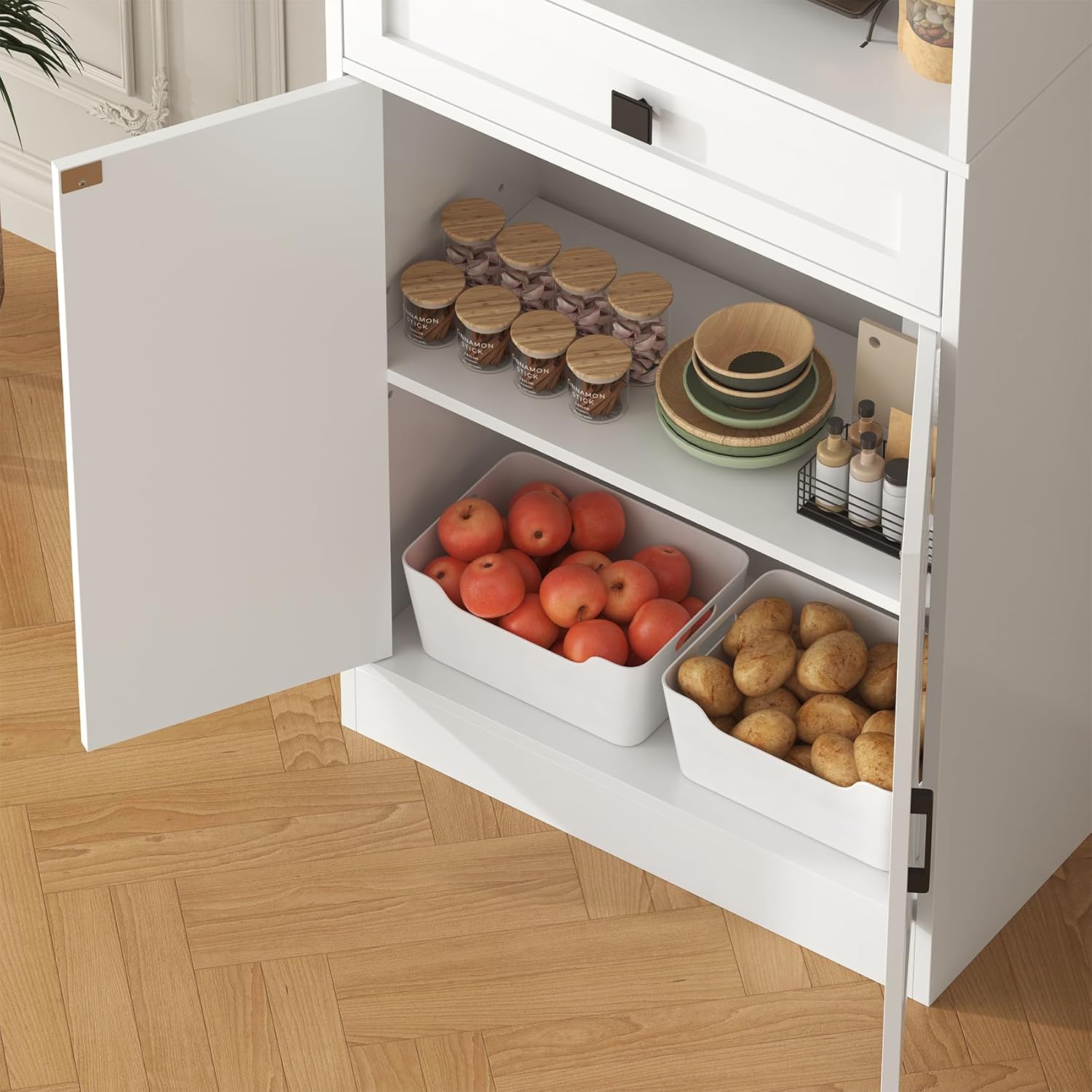 67" Tall Farmhouse Pantry Cabinet with Drawer,Small Storage Cabinet for Kitchen Bathroom Dining Room Kitchen (White, 11.8" D x 23.6" W x 67" H)