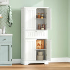 ChooChoo 51" H Tall Bathroom Floor Cabinet, Modern Bathroom Storage Cabinet with Drawer and Adjustable Shelves, Freestanding Kitchen Pantry Cupboard with 4 Doors for Living Room, White