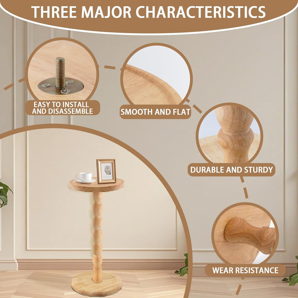 Round Side Table, Small Drink Table for Small Spaces, Modern Accent Nightstand with Solid Wood Leg for Living Room, Bedroom, Corners, and Office (Nature)