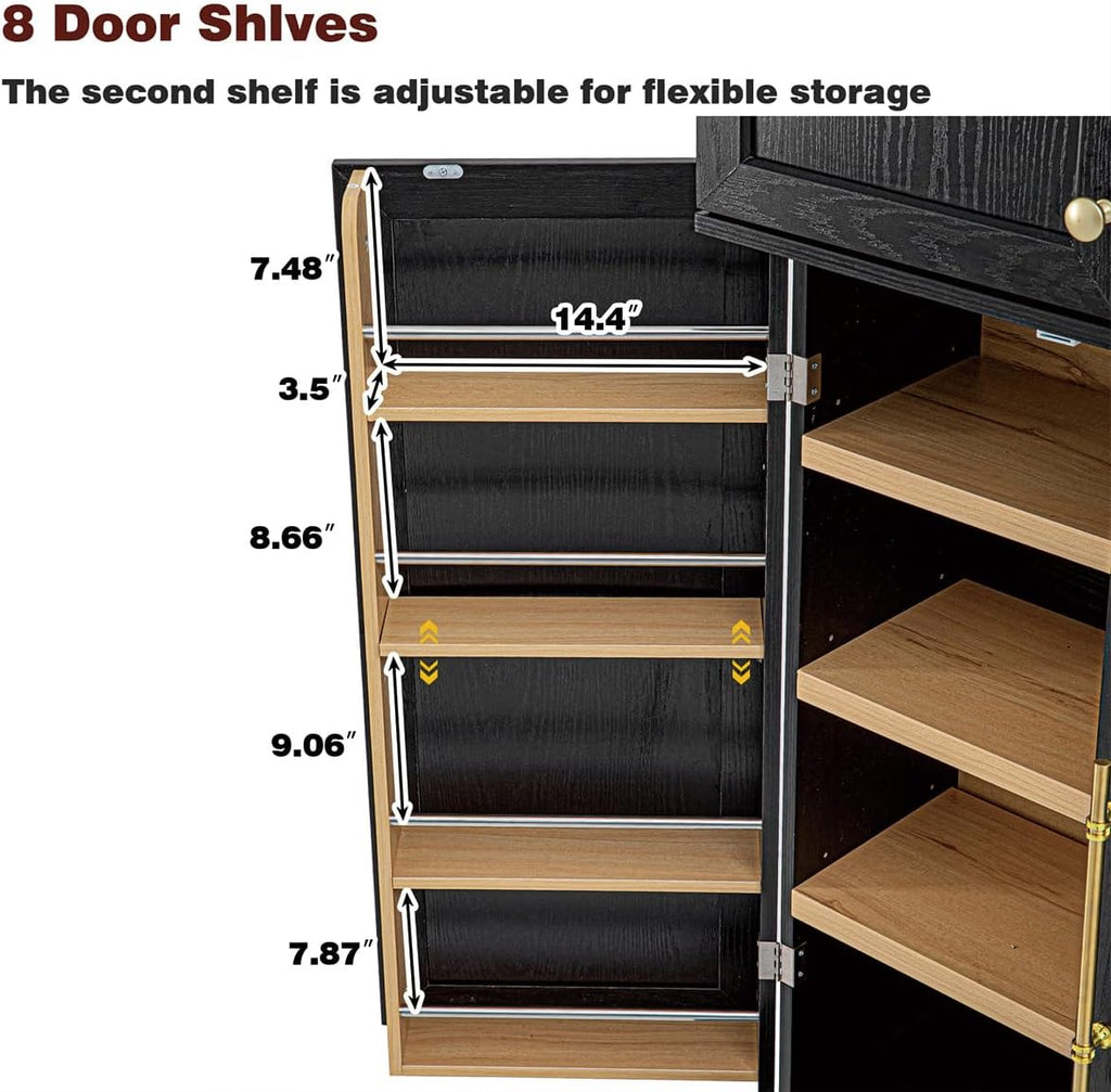 78.2" Tall Farmhouse Kitchen Pantry Cabinet with 8 Door Shelves and 3 Large Drawers, Modern Storage Cabinet with 3 Adjustable Shelves, Versatile Cupboard for Kitchen (Black)