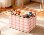 CLOCOR Rectangular Storage Basket,Collapsible Storage Bin,Waterproof Books Box with Handles,Gift Basket(Pink Grid)