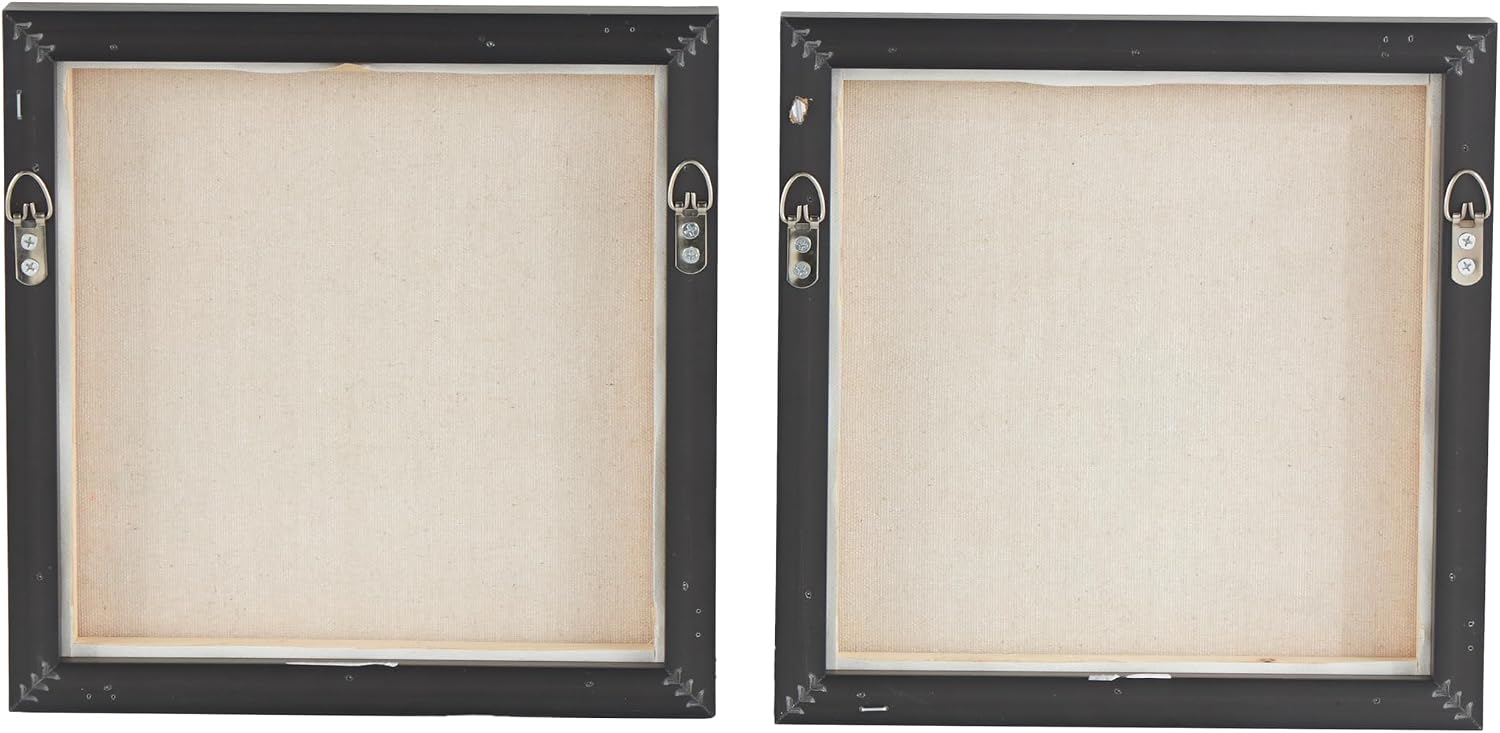 Deco 79 Canvas Bird Living Room Framed Wall Art 3D Textured Canvas Wall Art with Black Frame and Gold Foil Accents, Set of 2 Wall Art 12" W, 13" H, Multi Colored