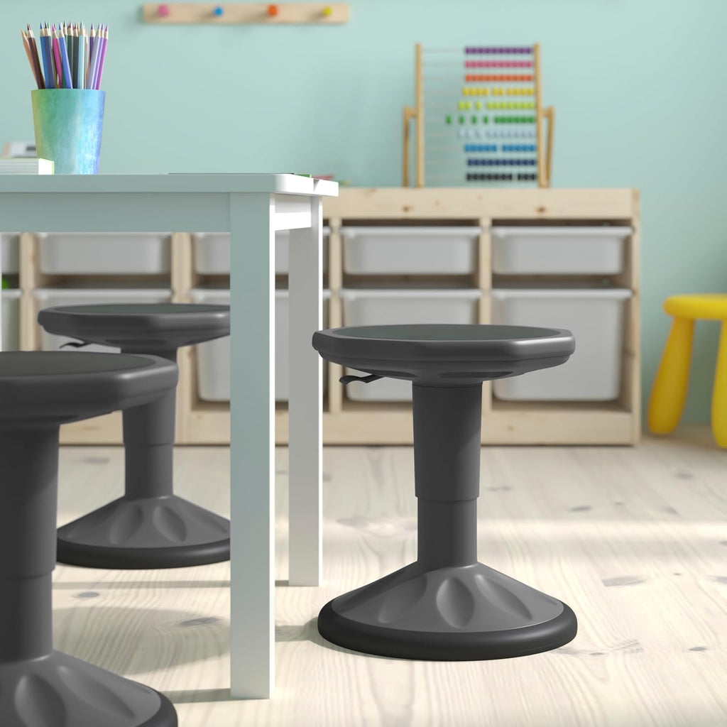Flash Furniture Carter Adjustable Height Kids Active Stool - Flexible Gray Stool for Classroom and Home - Non-Skid Bottom - Rubberized Seat - 14" - 18" Seat Height