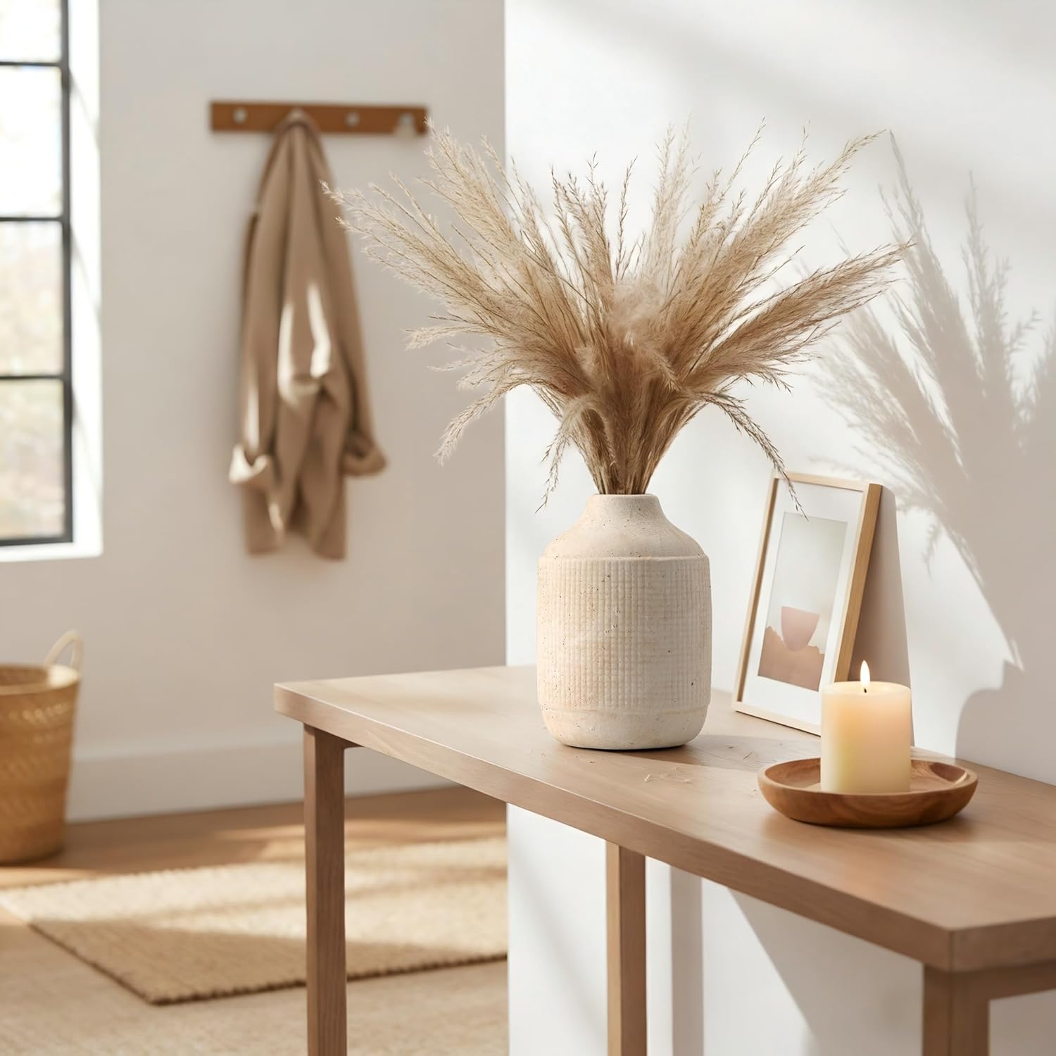 SIDUCAL Ceramic Rustic Farmhouse Vase | 7 Inch Pottery Decorative Flower Sand Glaze Finish Boho Vase for Home Decor, Table, Living Room, Bathroom Decoration, Shelf Decor, Mantel, White