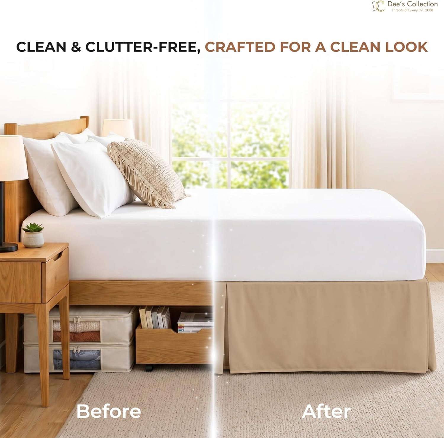 Dee's Collection King Size Bed Skirt 10" Drop Hotel Quality Pleated Dust Ruffle with Platform Style Secure Fit, Split Corners, Wrinkle & Fade Resistant Microfiber, Tailored Classic Look, Taupe